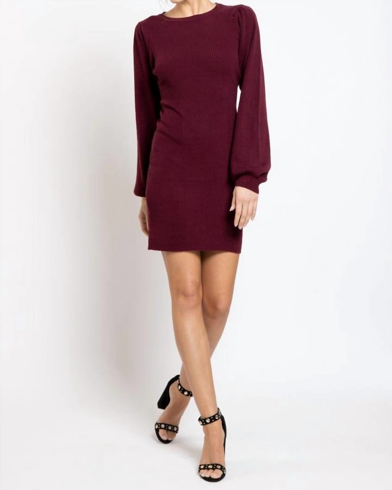Front of a model wearing a size Large Kyla Sweater Dress in Heirloom in Heirloom by bishop + young. | dia_product_style_image_id:337584